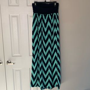 Navy Blue & Mint Chevron Long Dress